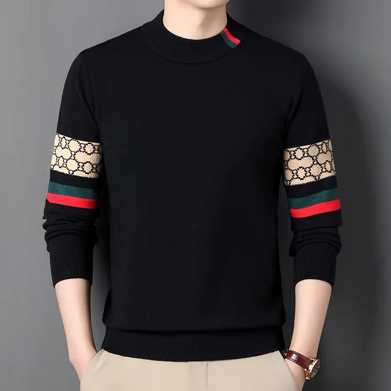Fashion Personality Jacquard Knitted Sweater Luxury Brand Designer New Casual Soft Lightweight Comfort Men's Round Neck Pullover