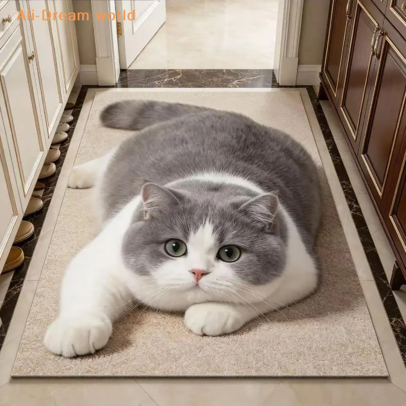 (1PC Cute 3D Cat Area Rug, Soft Fluffy Non-Slip Mat, Absorbent Washable Floor Carpet For Bedroom Bathroom Kitchen)