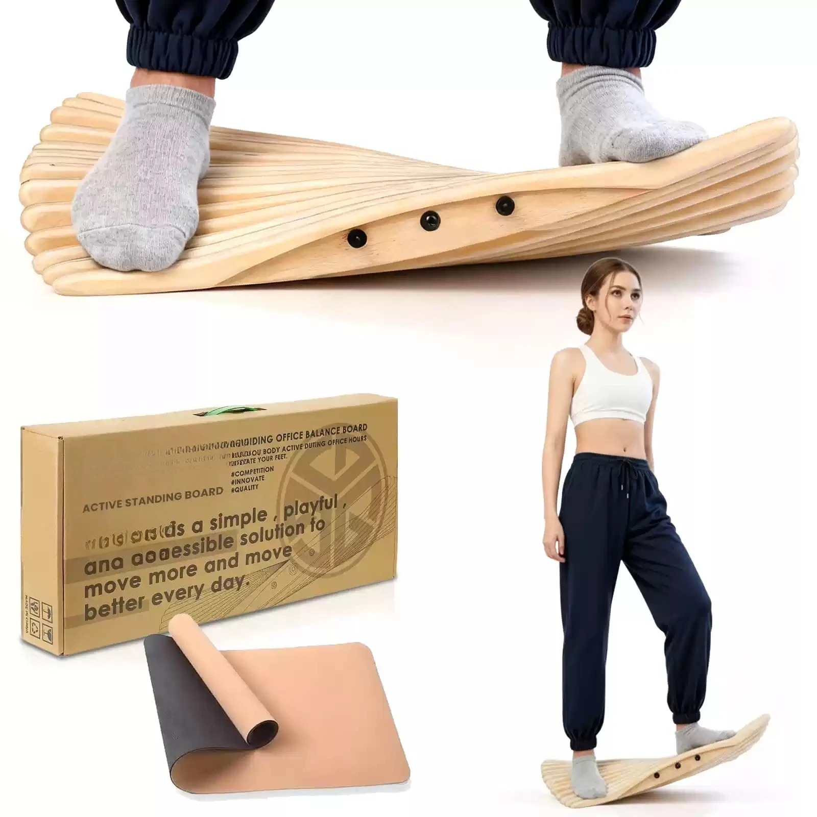 Balance Standing Board Wooden Corrective Posture Foot Massage Ankle Strength Training Fitness Skateboard