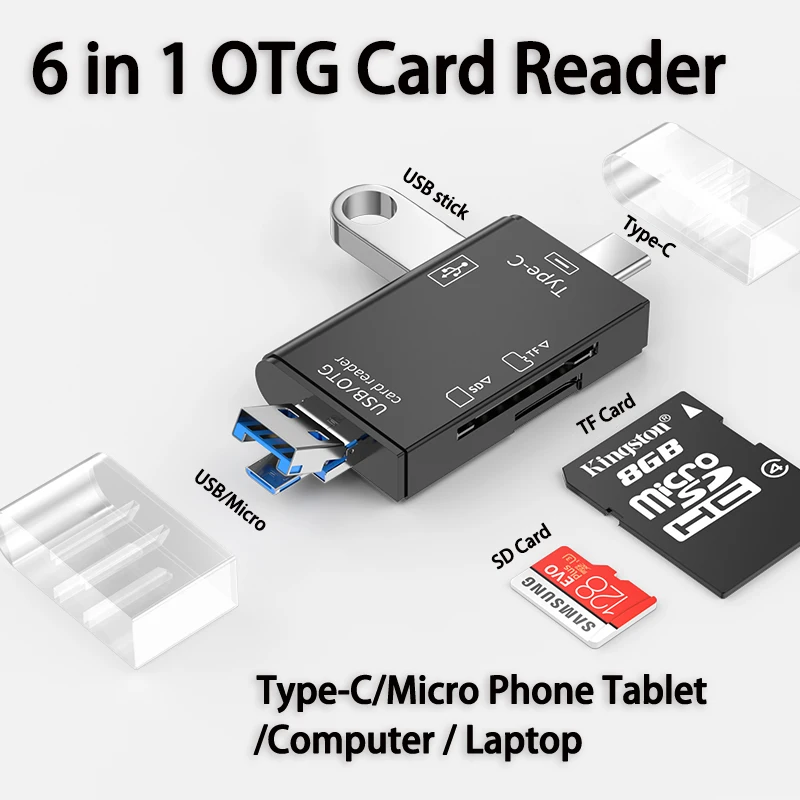 USB3.0 Card Reader 6 in 1 OTG Multifunction Type C Micro TF SD USB Card Reader Adapter Computer Laptop Tablet Phone Accessories