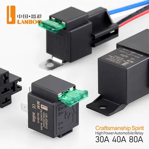 LANBOO 신제품 30A/40A/80A 자동차 릴레이 고전력 방수 자동차 제어 12V24V