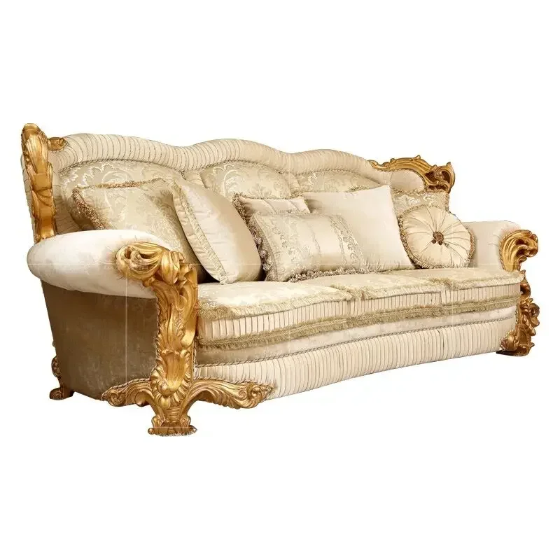 European cloth sofa Solid wood sofa high-end retro do old French hand-carved leisure chair