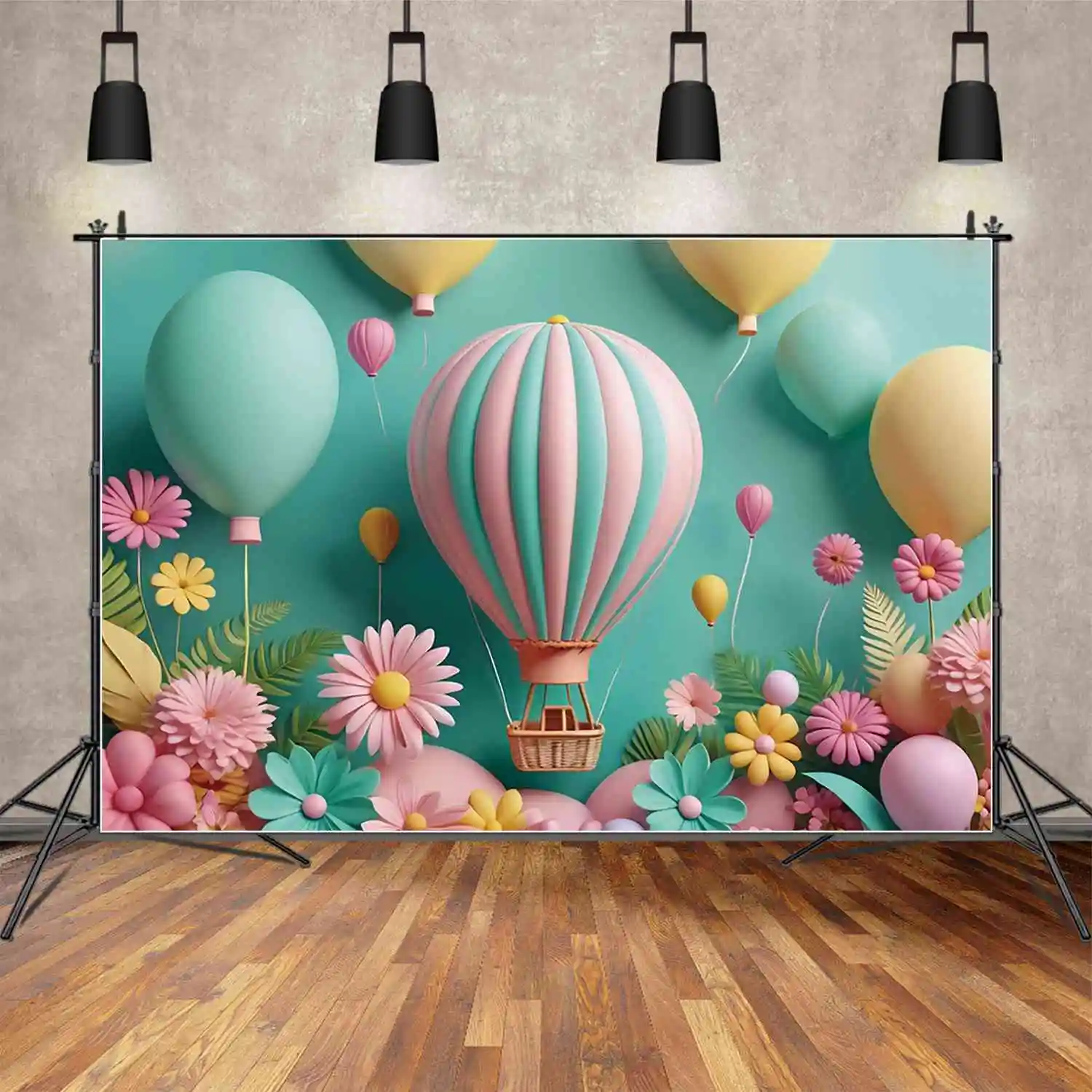 MOON.QG Hot Air Balloons Backgrounds Flowers Tropical Scenery Backdrops Customized Party Decoration Photocall Props