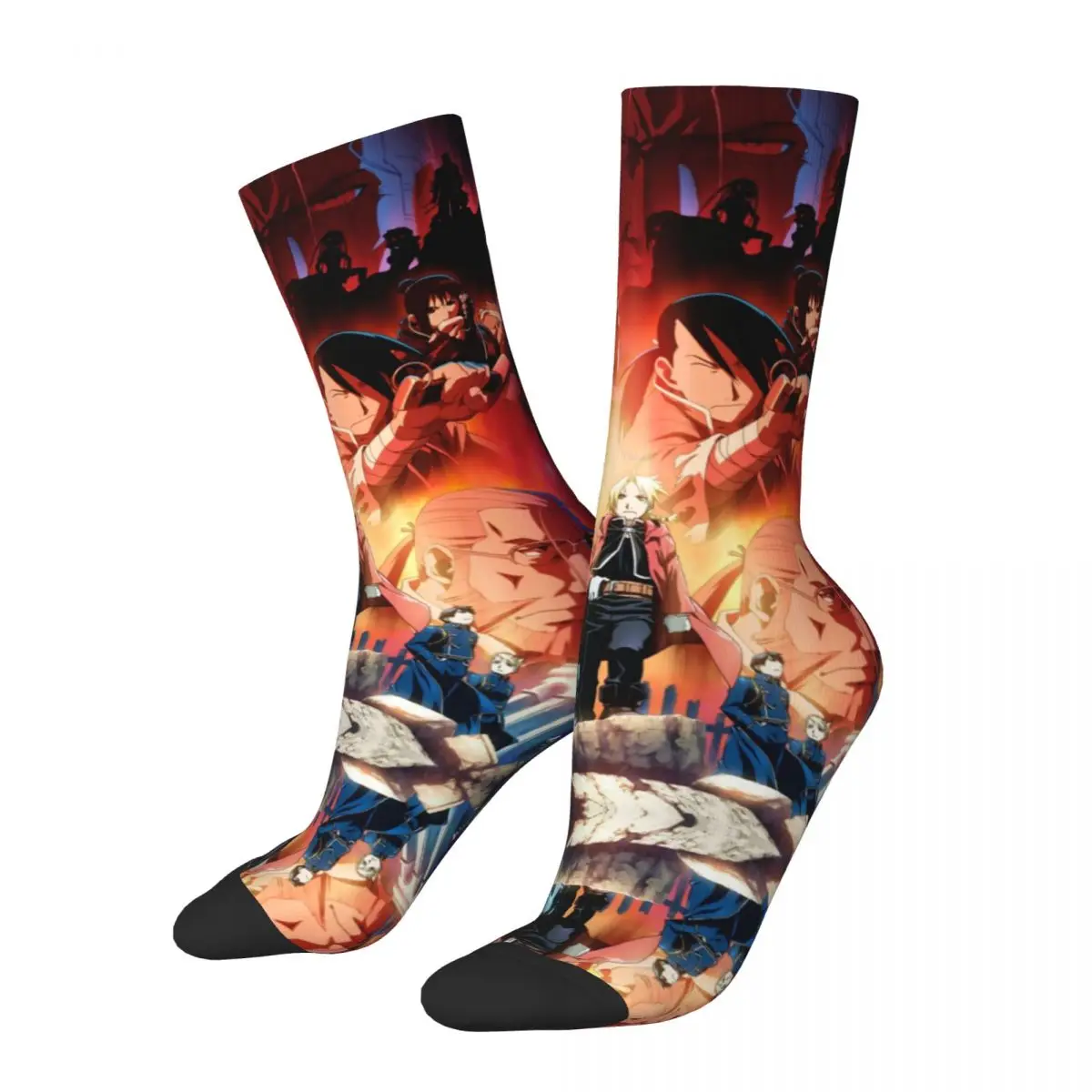 

Retro Fullmetal Alchemist Basketball Socks Brotherhood Pride Anime Elric Edward Polyester Crew Socks for Unisex