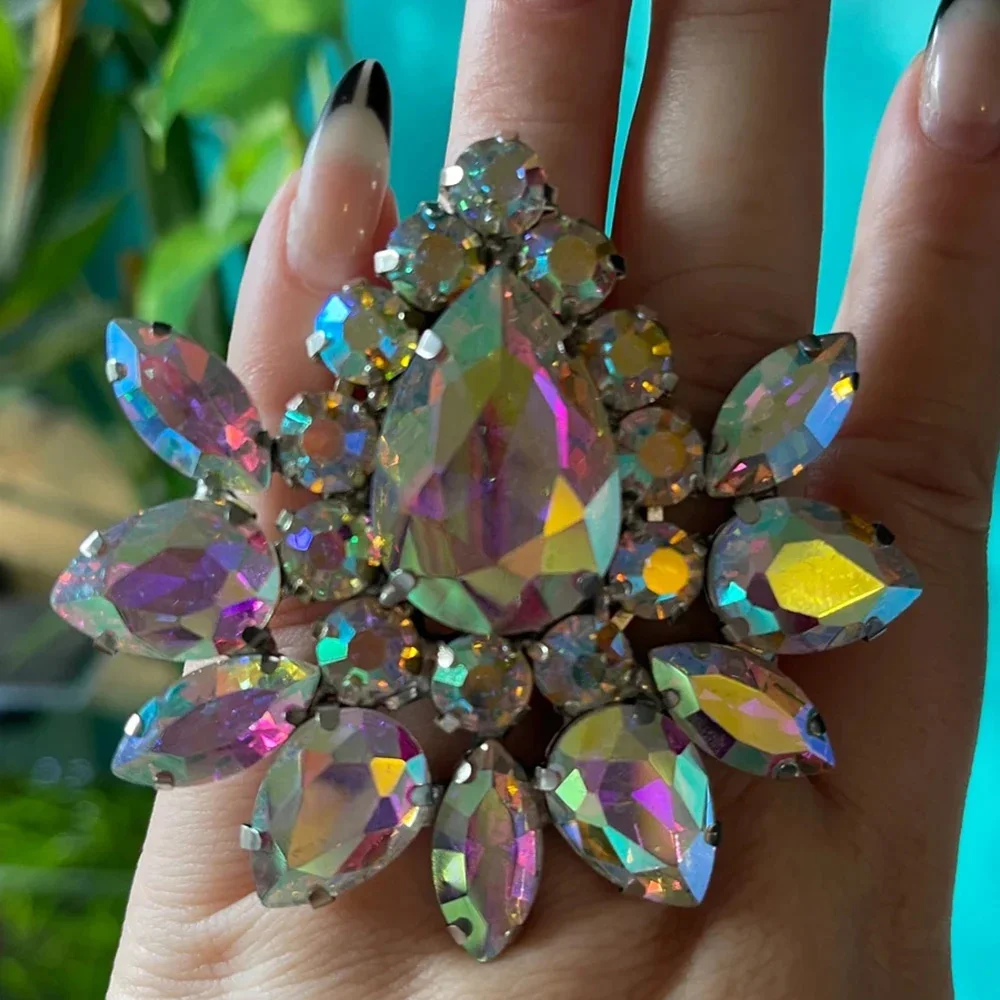 Stonefans Colorful Exaggerated Geometric Rings Adjustable Drag Queen Fashion Water Drop Rhinestone Finger Ring Handmade Jewelry
