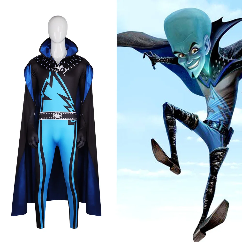 

Super Villain Megamind Costume One-piece Jumpsuit With Cape Cosplay Costume Stage Performance Costume