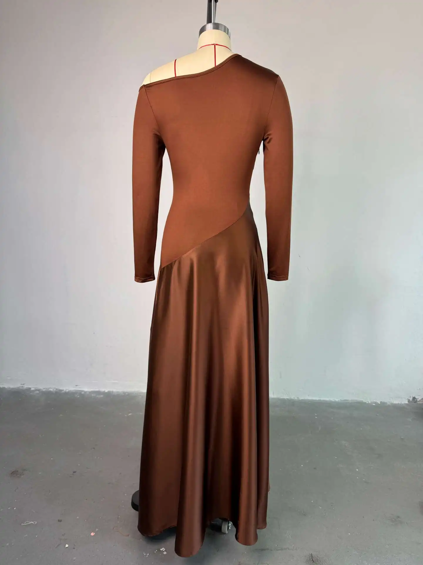 Elegant Party Women's Dresses Sloping Collar Vintage Irregular Long Sleeved Top High Waisted Patchwork Silk French A-Line Dress