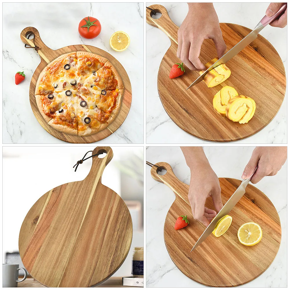

Wooden Serving Pizza Board Round Charcuterie Tray with Handle Natural Food Board for Home Kitchen Dining Decorative Use