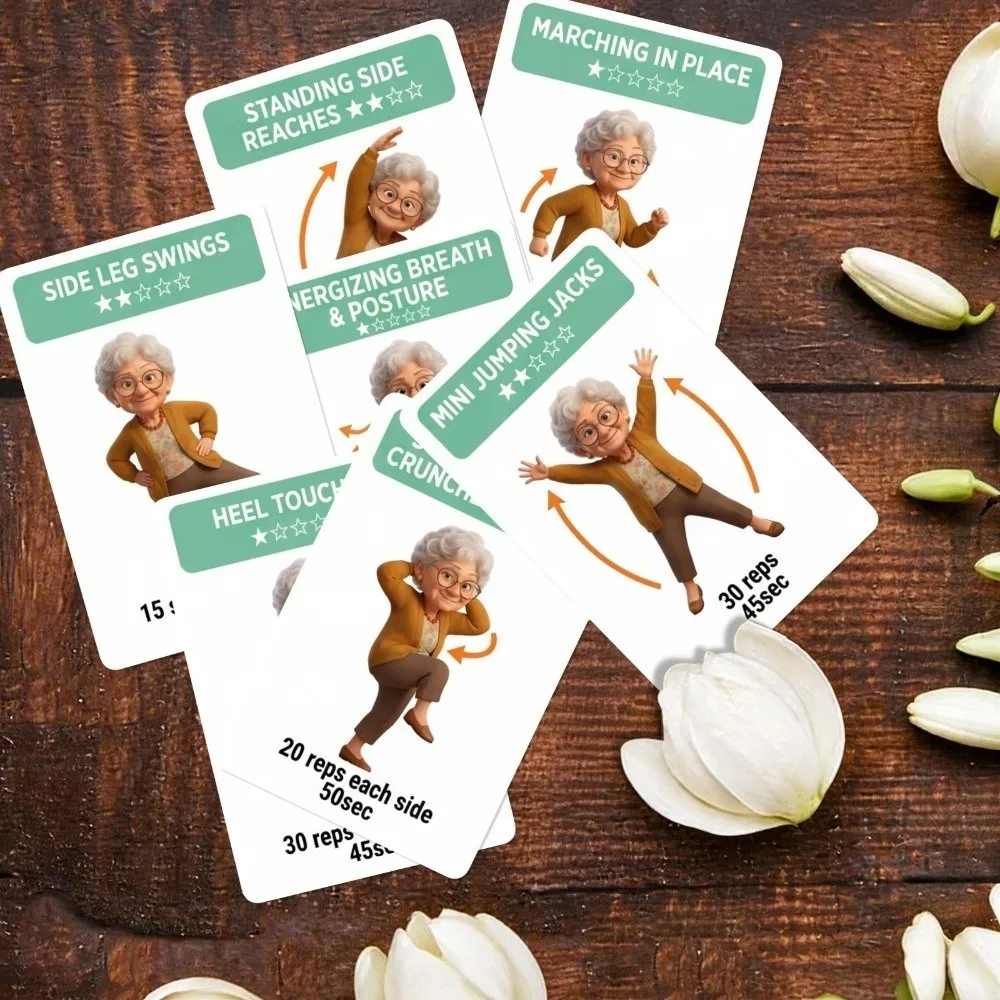 18Pcs Illustrated Step Move Guide Senior Standing Exercise Flashcards Elderly Standing Full Body Exercise Cards
