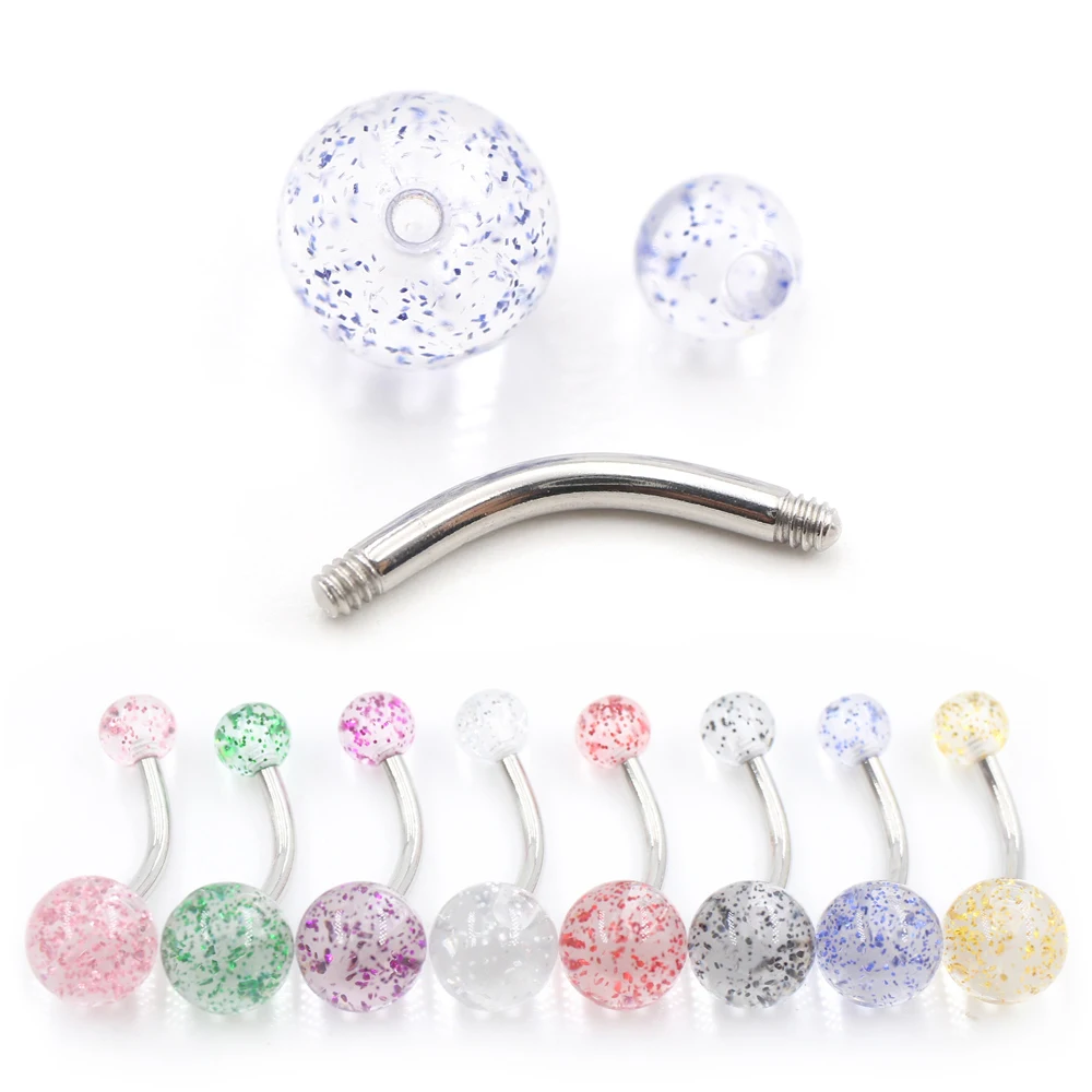 Alisouy 1PC 14G Glitter Powder Transparent Acrylic Bar Belly Navel Button Rings Piercing Nightclub Hot Girl Women Body Jewelry