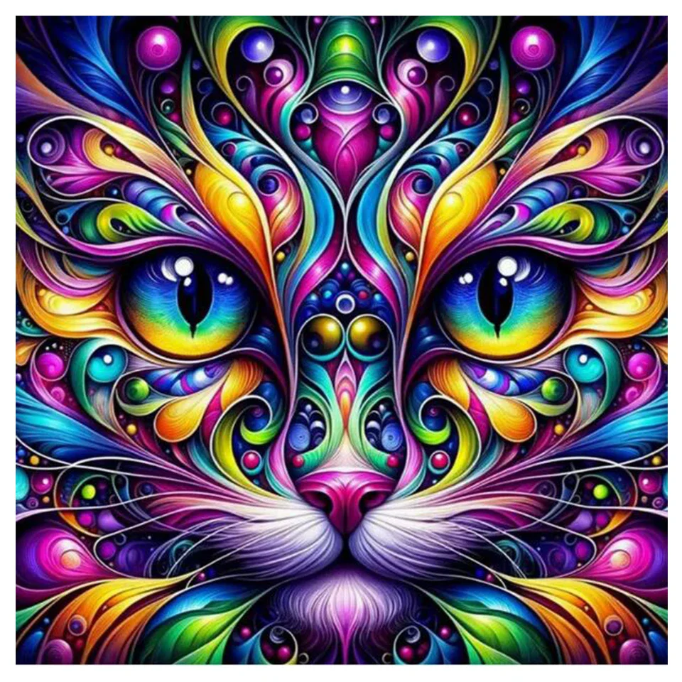 Colorful Cat Face Full Sqauer/Round Diamond Mosaic Diamond Painting New 2025 Diy Cross Stitch Kits Unique Gift Home Decor