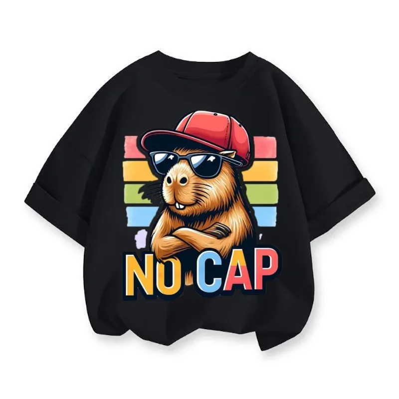 2026 جديد الصيف كابيبالا دولفين مطبوعة القطن تي شيرتات قصيرة الاكمام للرجال والنساء الأطفال جولة الرقبة فضفاضة