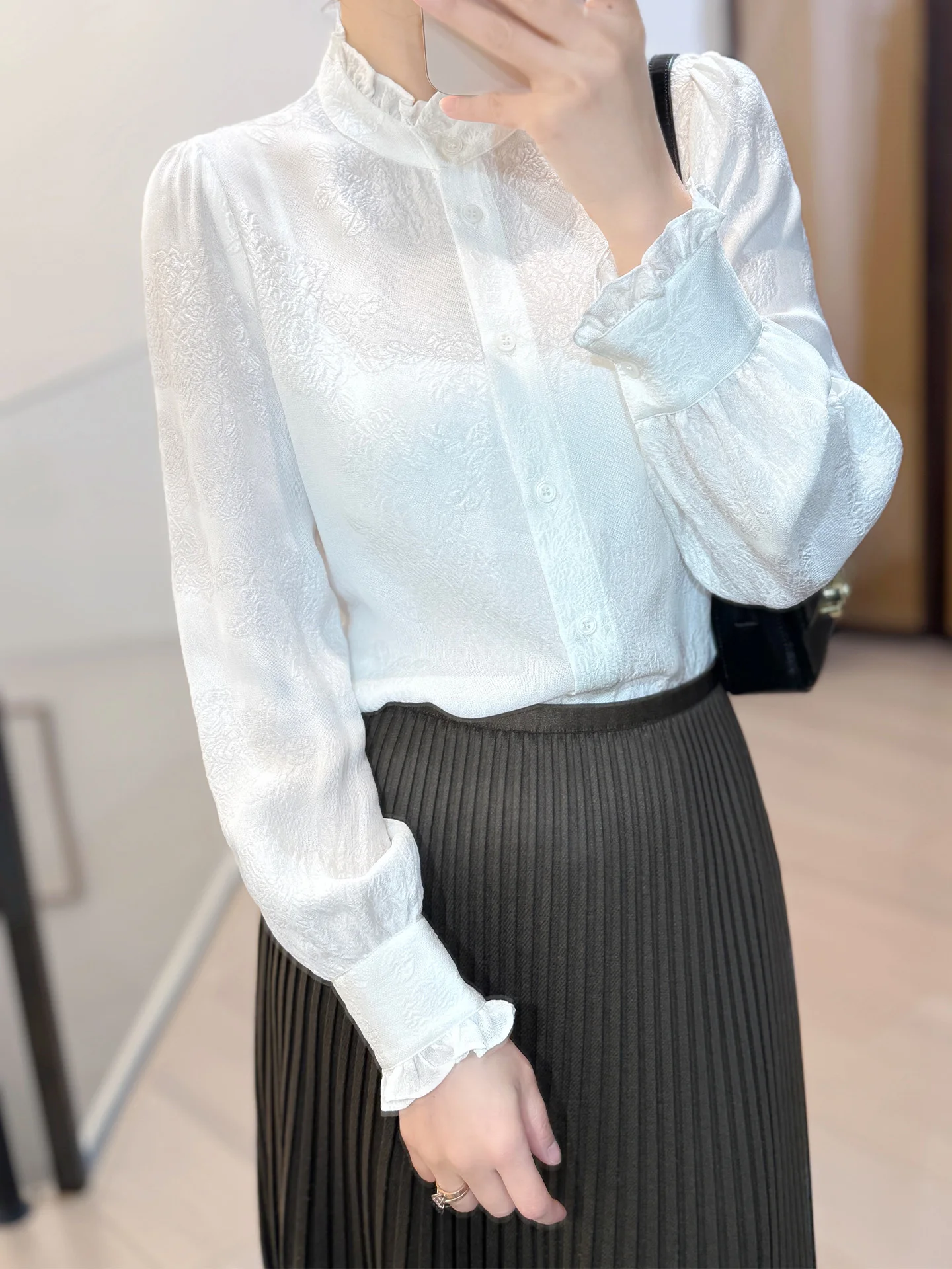 

Petite Aesthetic Early Spring Gentle Temperament Wood ain Silk irt Women's Loose Fit Long Sve Breathable Skin-Fri...