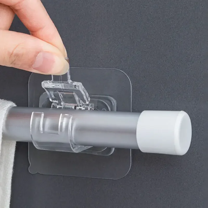 Self Adhesive Hooks Punch-free Curtain Rod Clip Hook Shower Curtain Rod Hanging Holder Household Fixed Clip Hanging Hook Holder image 5