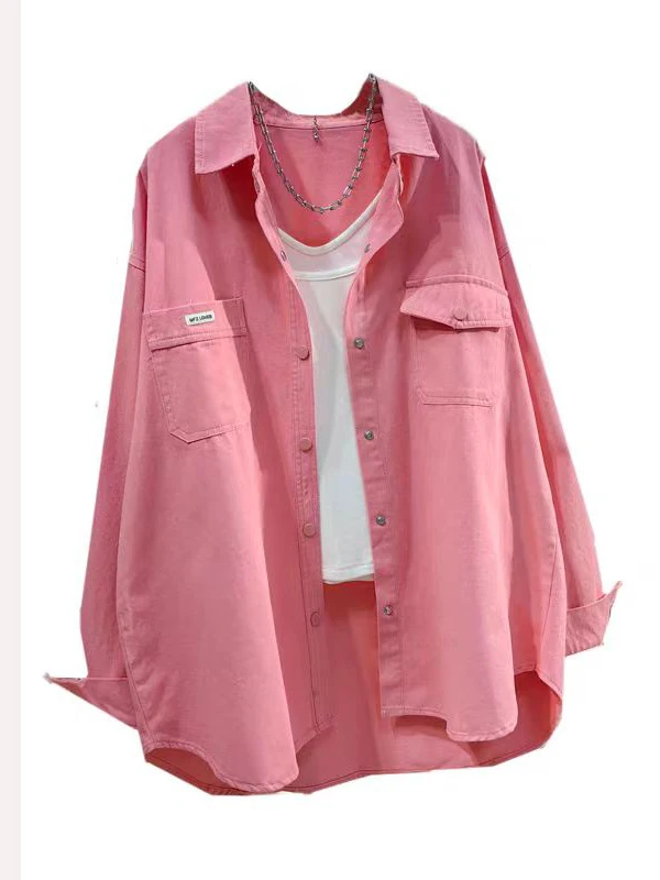 안티에이징 핑크 이르트 루즈 캐주얼 여성 패션 한국 스타일 긴 소매 버튼 디테일 통기성 피부 친화적