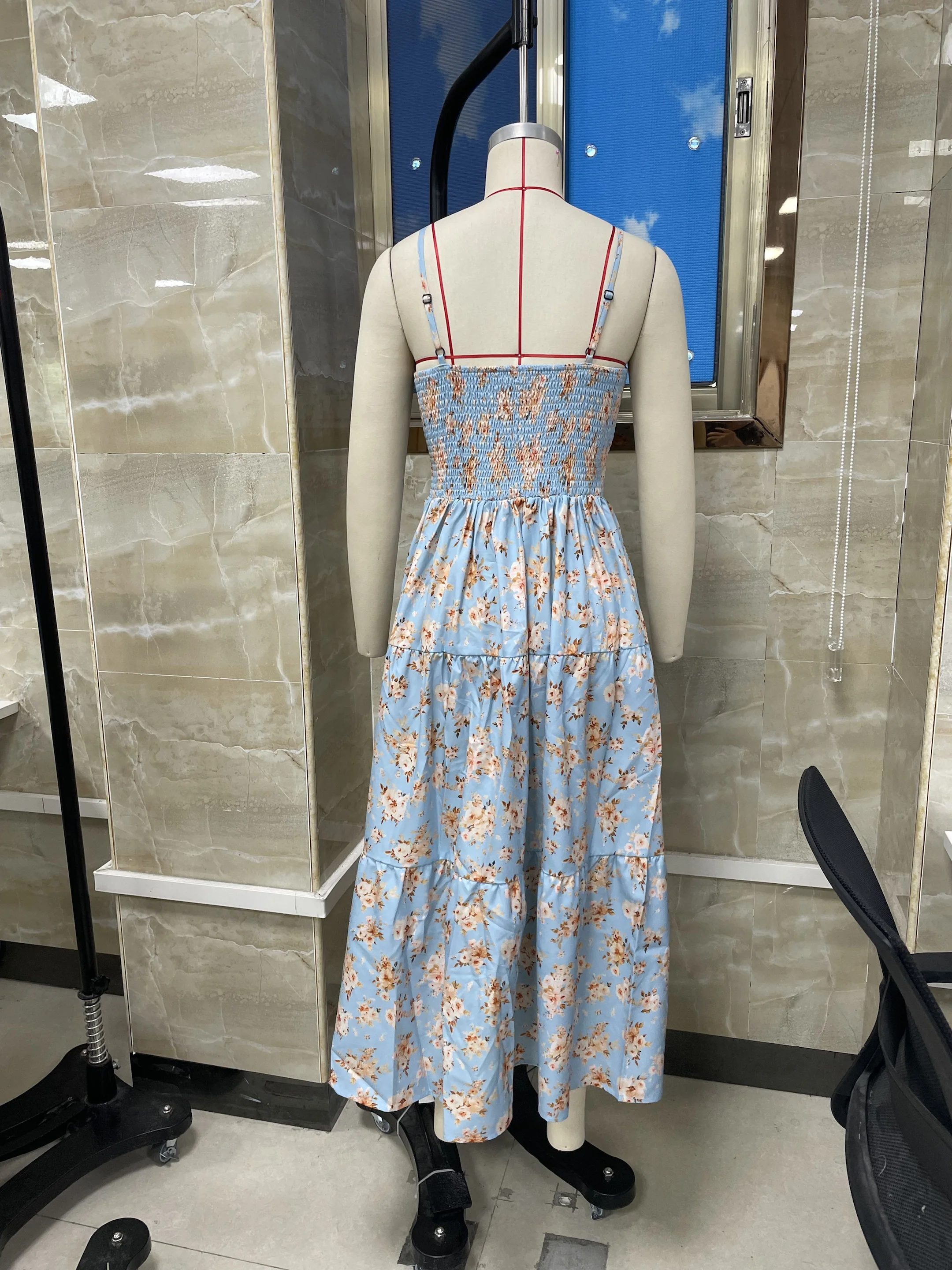 여성 슬립 드레스, 민소매 v 넥 꽃 드레스 칵테일 파티를위한 여름 긴 스윙 드레스