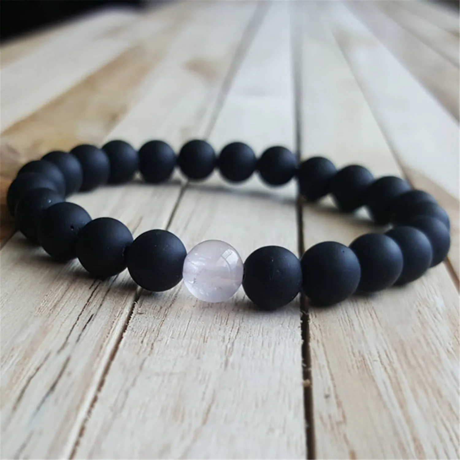 

2pcs 8mm Natural Black Onyx Quartz Mala Bracelet Semi-Precious Stones Unique Eco-Friendly Prayer