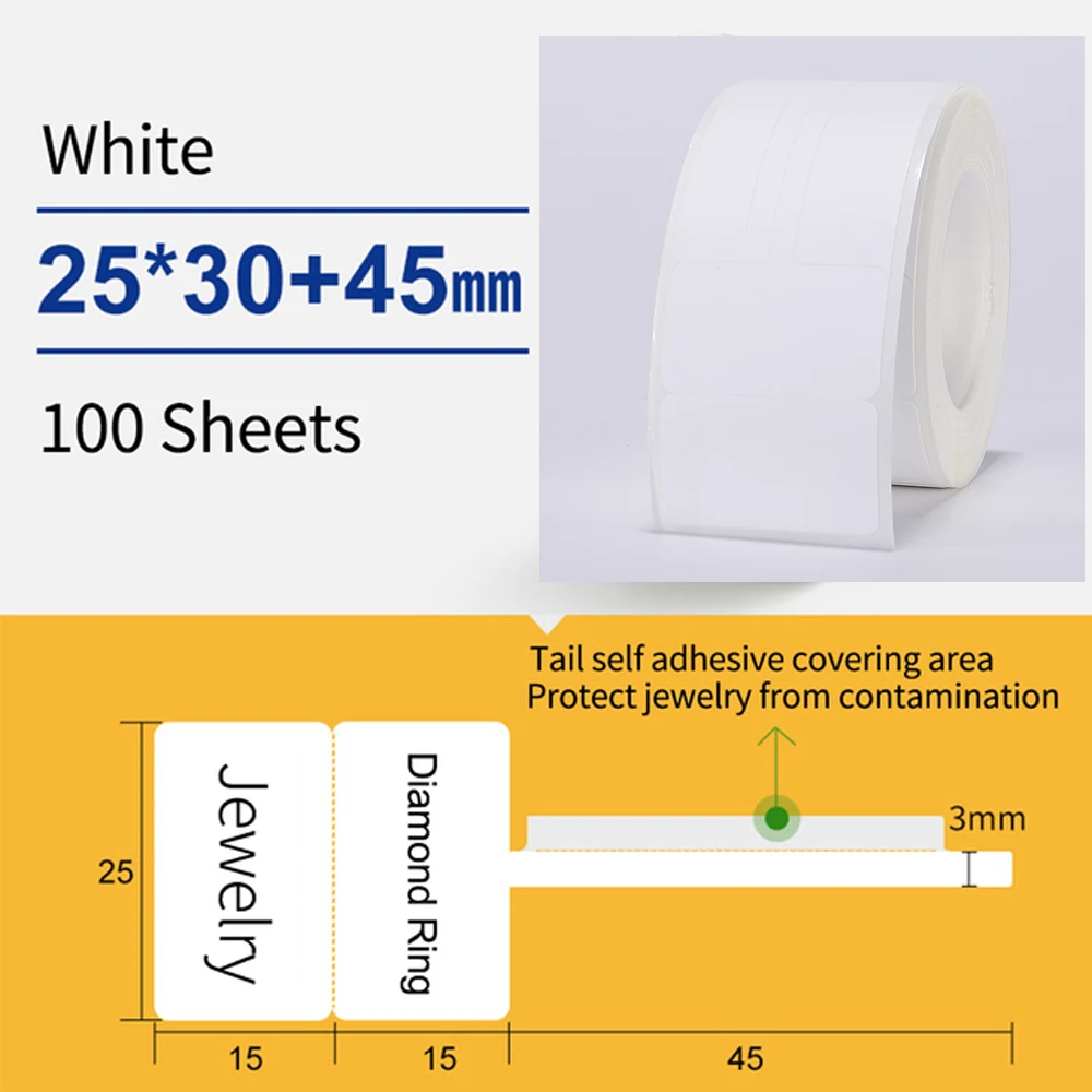 100 шт./рулон, термонаклейки для принтера, 25 х75 мм