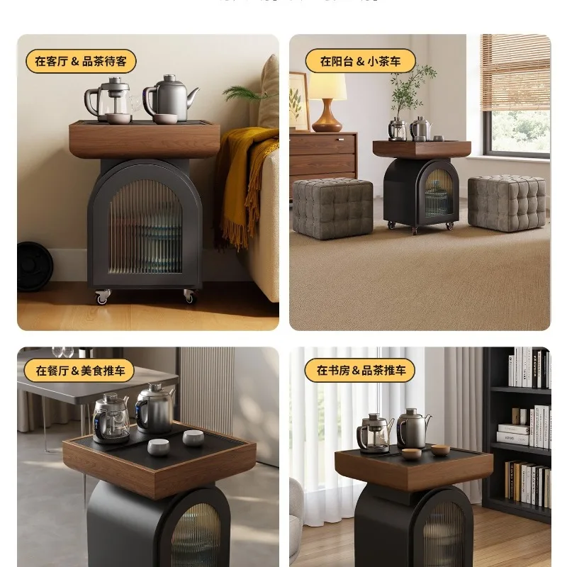 voor thuisgebruik, kleine theewagen, balkon op de bank, vrijetijdstheetafel voor thuisgebruik, kleine theetafel, waterkoker geïntegreerd