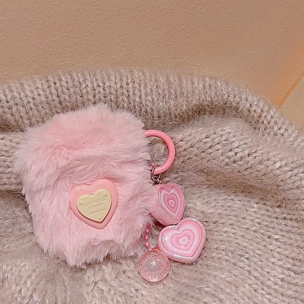 Cute Plush Pink 3D Love Heart Autumn And Winer Knitting Earphone Protective Shell Soft Case For Airpods 1 2 3 Pro 2 With Pendant