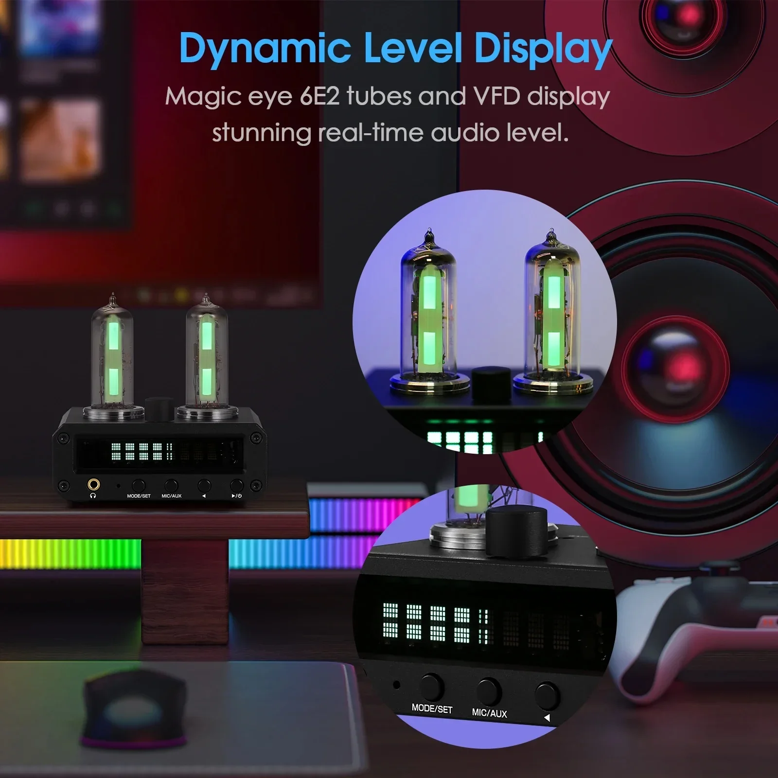 P2-FM Magic 6E2 Preamp Stereo Headphone Amp Sound Level Indicator FM Radio Clock