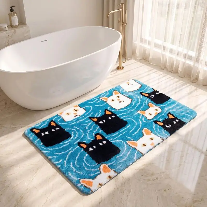tapete-de-banho-retangular-vikama-com-gatos-em-desenho-animado-e-ondas-de-Agua-macio-fofo-antiderrapante-e-absorvente-para-decoracao-de-casa