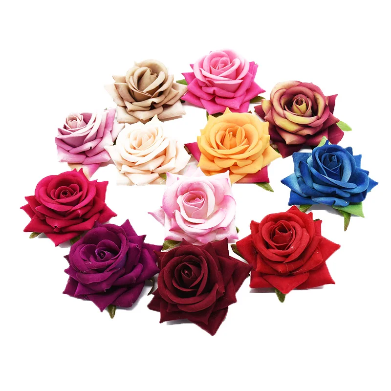 10Pcs Flannel Roses for Home Decor Accessories Wedding Christmas Candy Box Photography Props Scrapbook Crafts Artificial Flowers