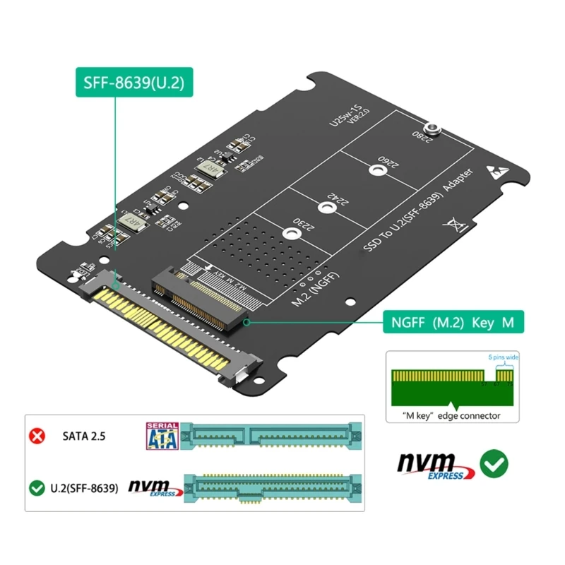 NVME NGFF Card PCIE SSD MKeys to SFF-8639 Adapters with Aluminum Case QXNF