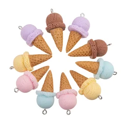 10Pcs Cute 3D Simulation Food Ice Cream Resin Charms Earrings Keychains Pendants for DIY Jewelry Accessories 38*15mm