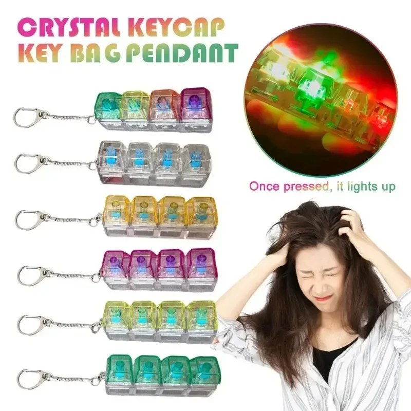 LED 4Keycap Key Bag Pendant Key Height Decompression Toy Luminous Transparent Shaft Decompression Toy Holiday Gift for Friend