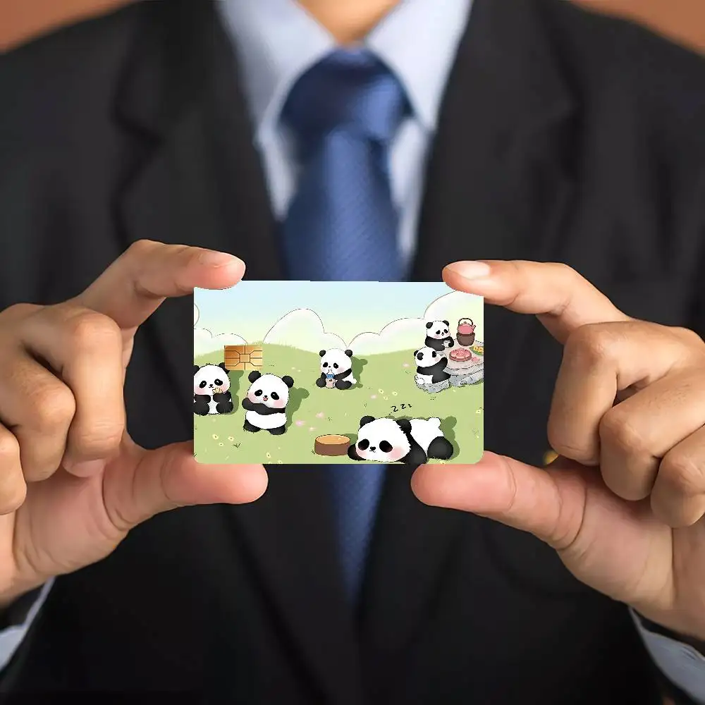 Cute Pandas Credit Card Skin Stickers Matte Anti Scratch Suitable For VISA Card Bus And Subway Contactless IC Cards
