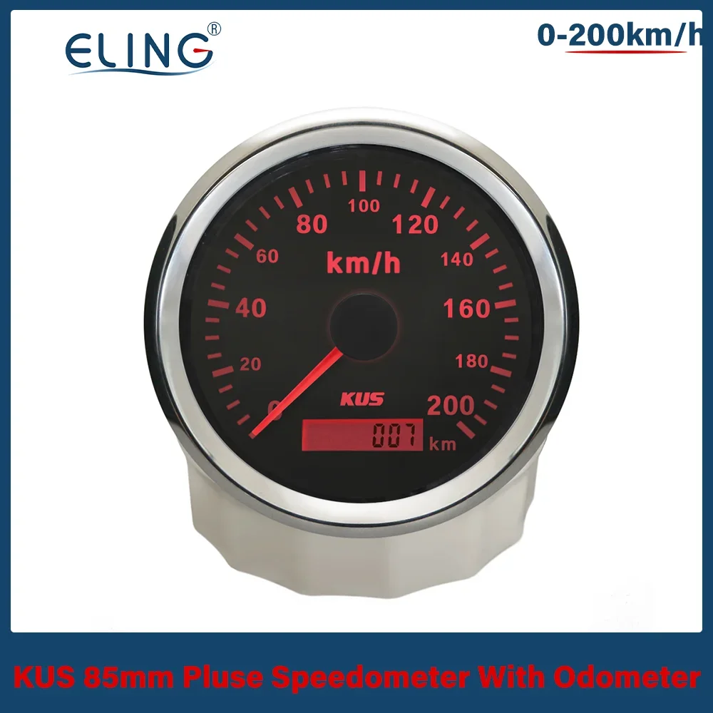 KUS 85mm 120km/h 70MPH 200km/h Speed Gauge Universal Pulse Speedometer Hourmeter Red and Yellow Backlight Available Pulse Signal