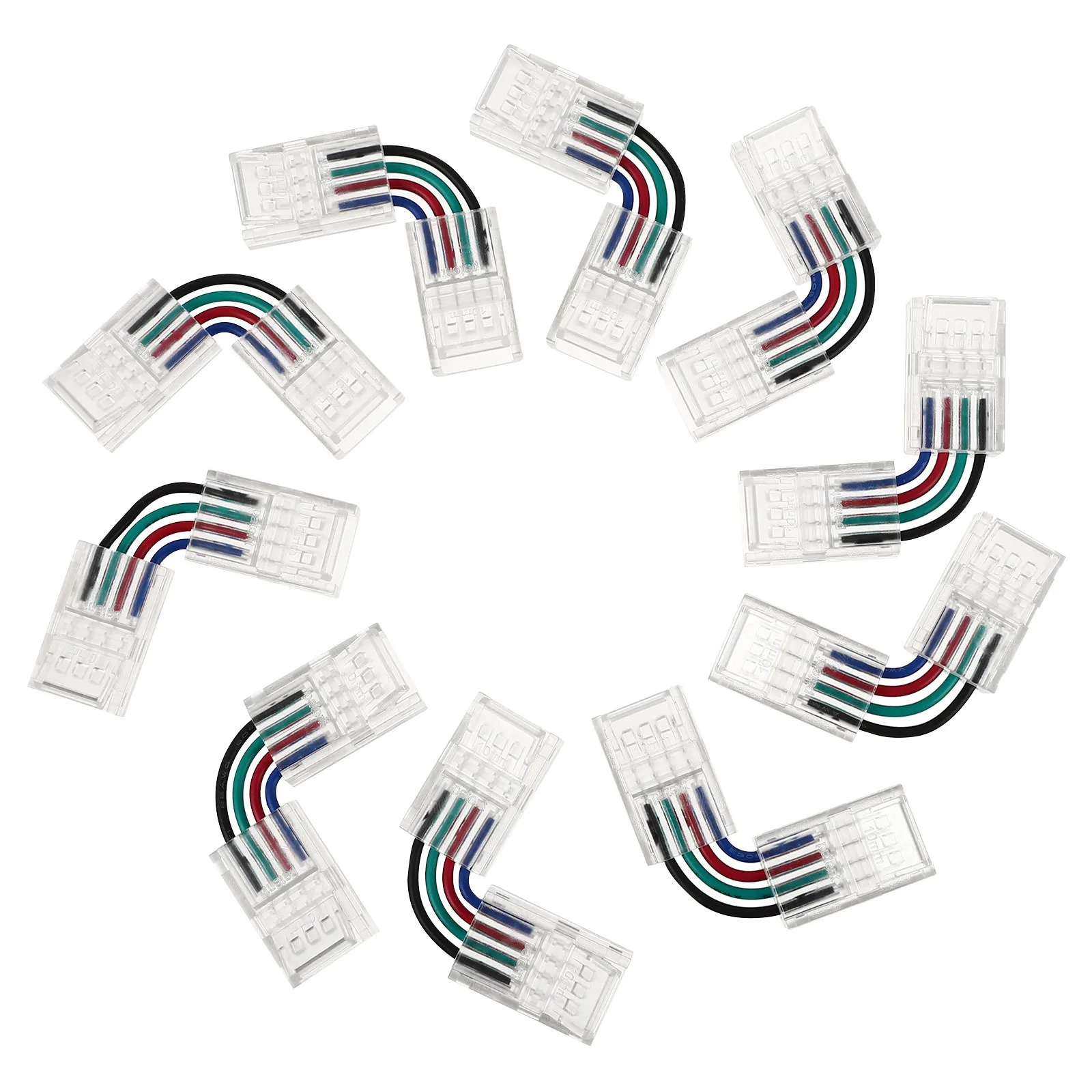 10 قطعة LED قطاع موصلات 10 مللي متر واسعة 4-Pin لحام L شكل Rgb قطاع محول الضوء مقاومة للحريق ABS مصباح ليد موصلات