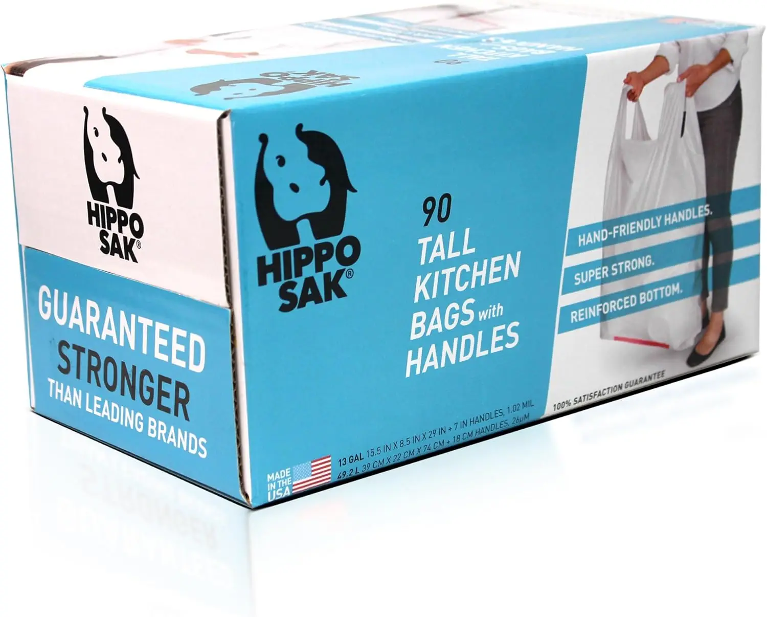 

Tall Kitchen Garbage Bags with Ergonomic Handles - 13 Gallon, Super Strong and Leak Proof (90 Count)