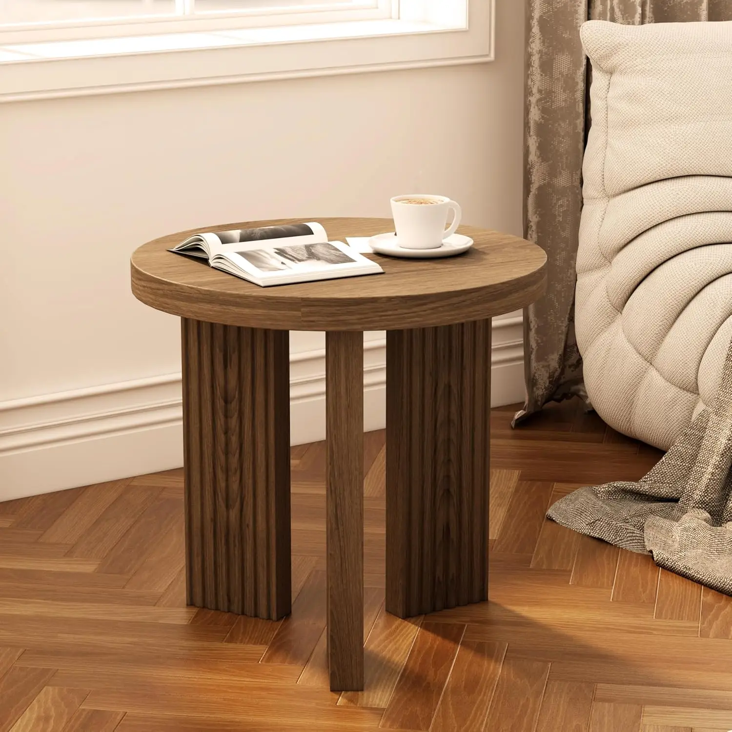Small Round Side Table Brown 17.52in, Customized