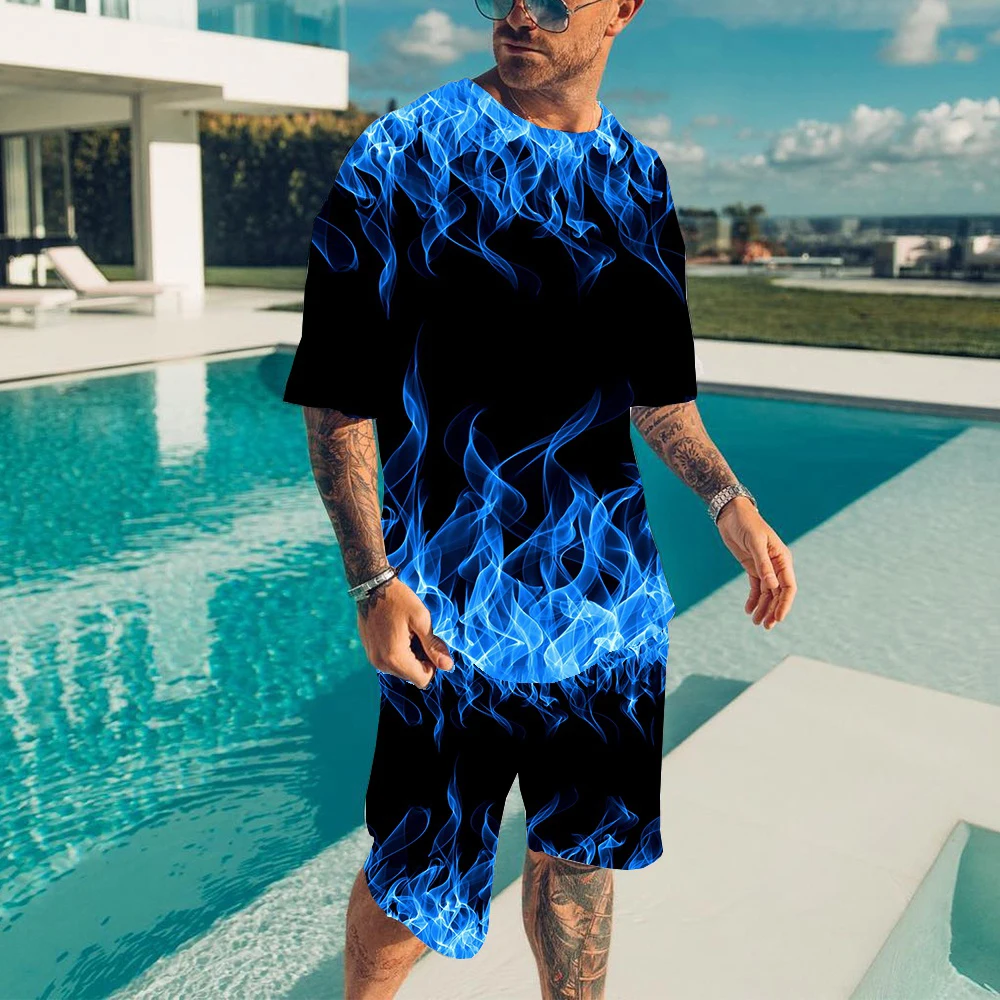 Fire Tracksuit Flame 3D Print New Men Women Fashion Short Sleeve T-Shirts Shorts Sets Streetwear Sportswear Suits Men's Clothing