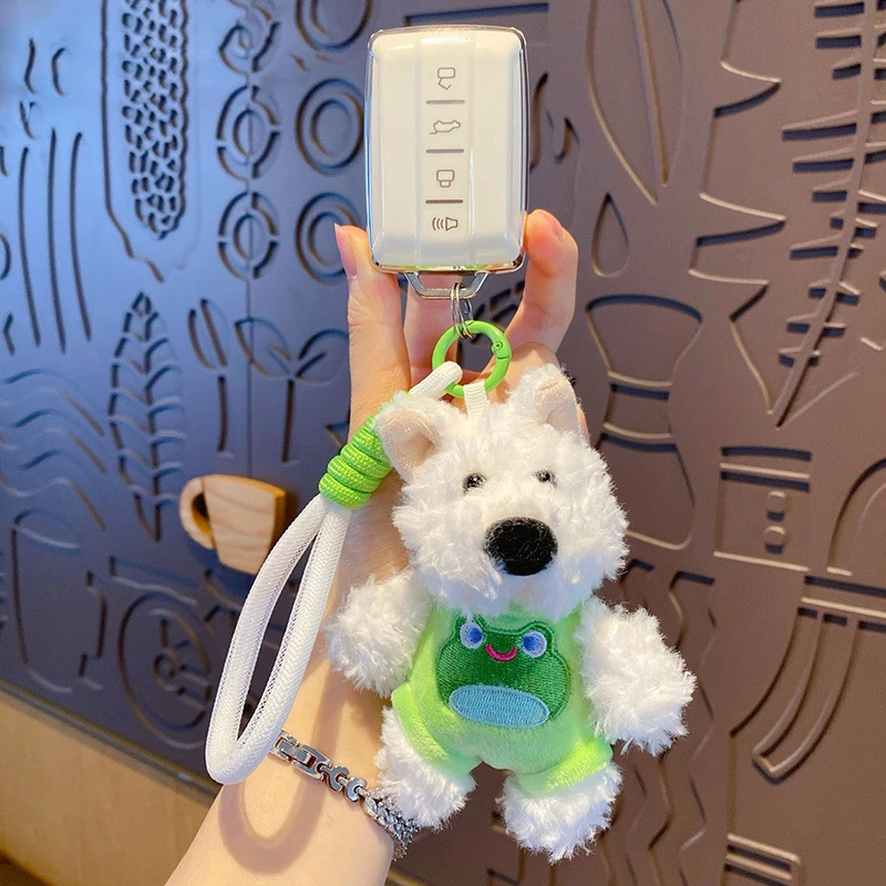 Cartoon Scrawled Puppy Panda Frog Vest Plush Doll Keychain Couple Bag Pendant Key Chain Cute Cat Piggy Clothes Schnauzer Keyring