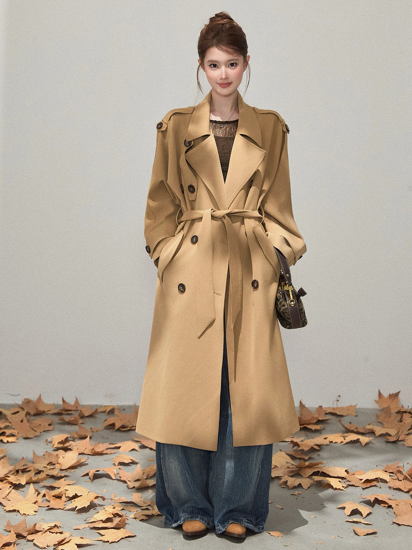 

Xiebu Meat двубортное длинное пальто све повседневное свободное женское осеннее модная ветровка длинное пальто