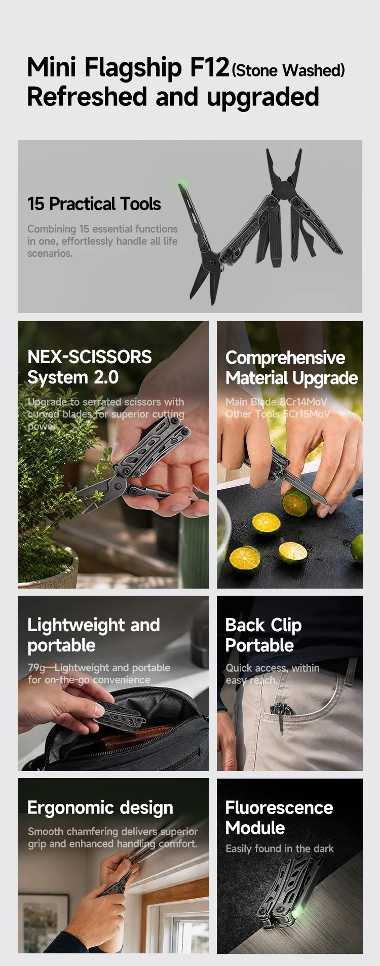 NexTool Mini Flagship F12 Multifunktionswerkzeug 13-in-1 Faltbares EDC Schlüsselanhänger-Multitool Schraubendreher Zange Feile Lineal Outdoor-Werkzeuge – Detail 32
