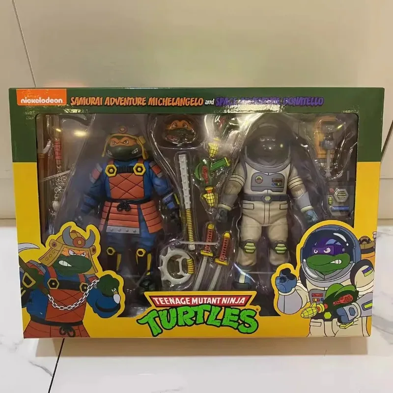 In Stock Neca Ninja Turtles Samurai Adventure Michelangelo And Space Adventure Donatello Anime Figure Neca54345 Figure Toys Gift