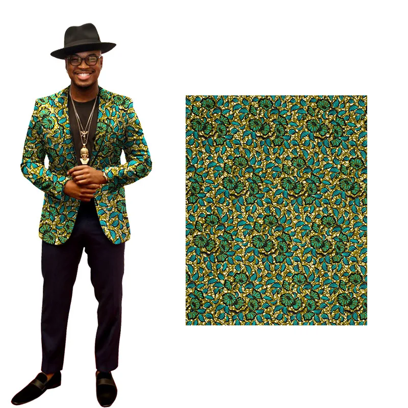 Ankara African Polyester  Prints Green Flower Batik Patchwork Fabric Real Cloth Wax High Quality Africa Sewing Material 6yards