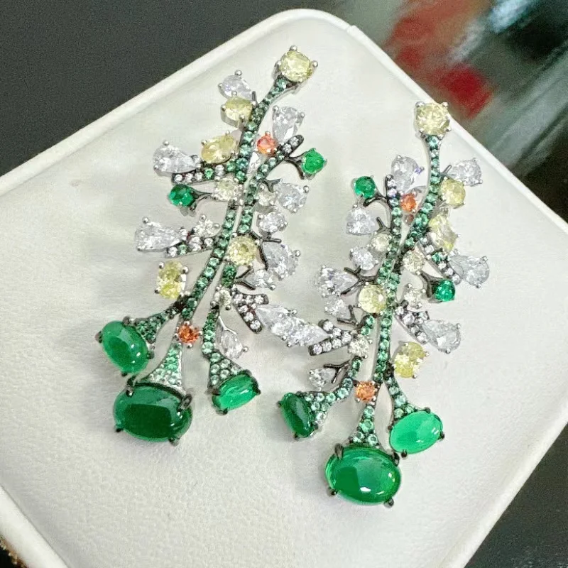 ZOCA Green Flower Enamel Earrings for Women Luxury Trendy 925 Sterling Silver Wedding Party Romantic Lady Earrings New Jewelry