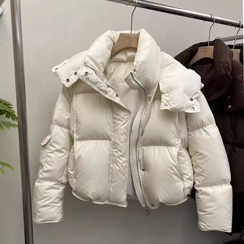 FashionSolid أسفل سترة منتفخة للنساء شتاء جديد مقنعين الدافئة أسفل الثلوج ارتداء معاطف عادية فضفاضة قصيرة سميكة أبلى