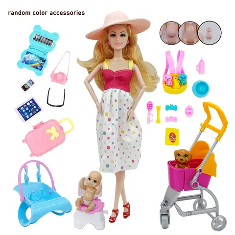 1 Sets Puzzle 30cm Pregnant Big Belly Doll Set Dog Cart Doll Accessories Childbirth Function Set Dollhouse