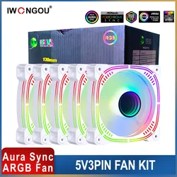 Ventilateur Rgb 4pin PWM Branco Kit, 120mm, GérArgb Ar12pro 5v3pin Aura DiviContrmatérielle Ventilador Suffongou, refroidisseur d'ordinateur