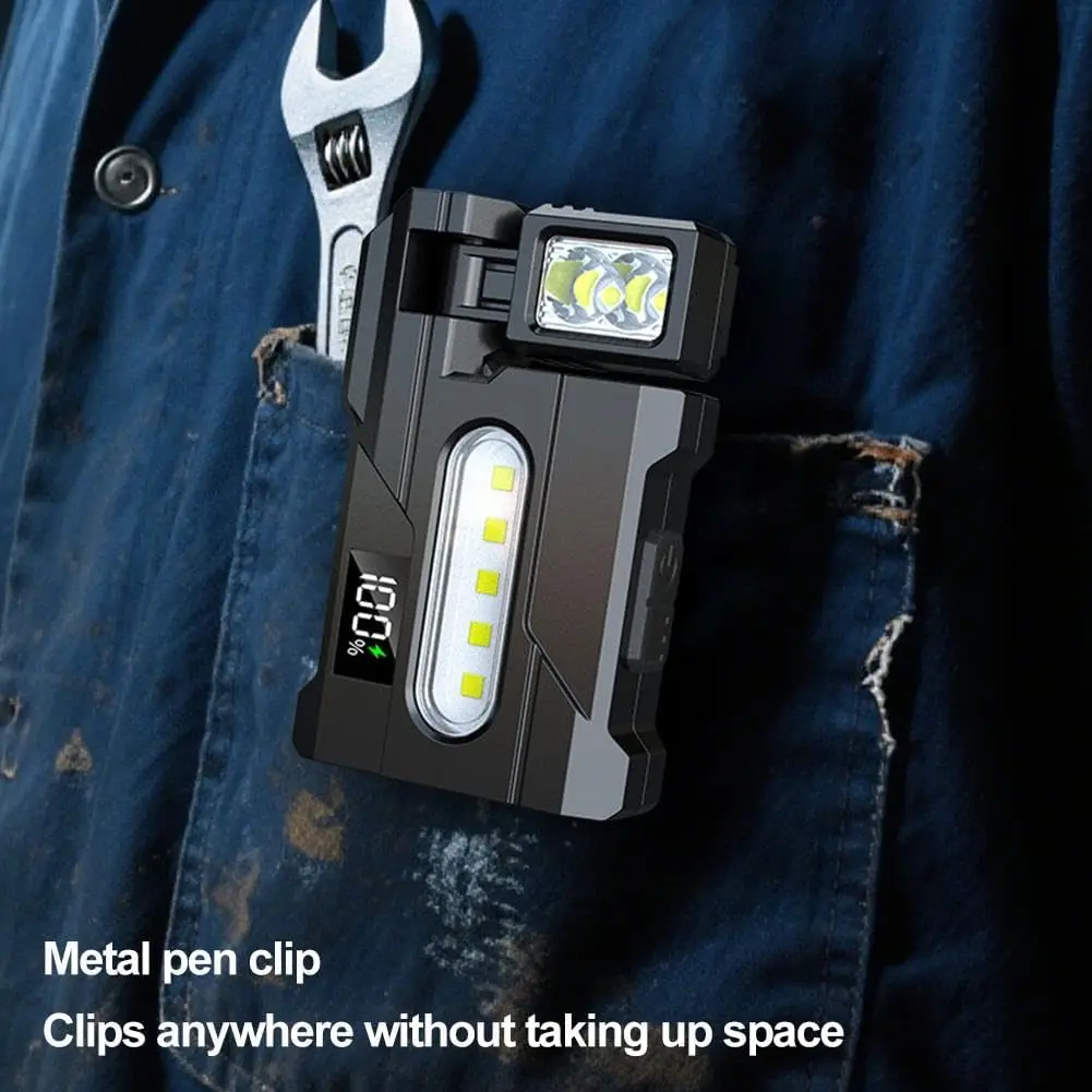 Mini EDC Flashlight 1200 Lumens, Super Bright 3 Modes Mini EDC Pocket-sized Flat Flashlights Rechargeable,Portable ABS Small LED Dual Light w Clip,IP68 Rotatable Magnetic Torches for Camping Emergency image 4