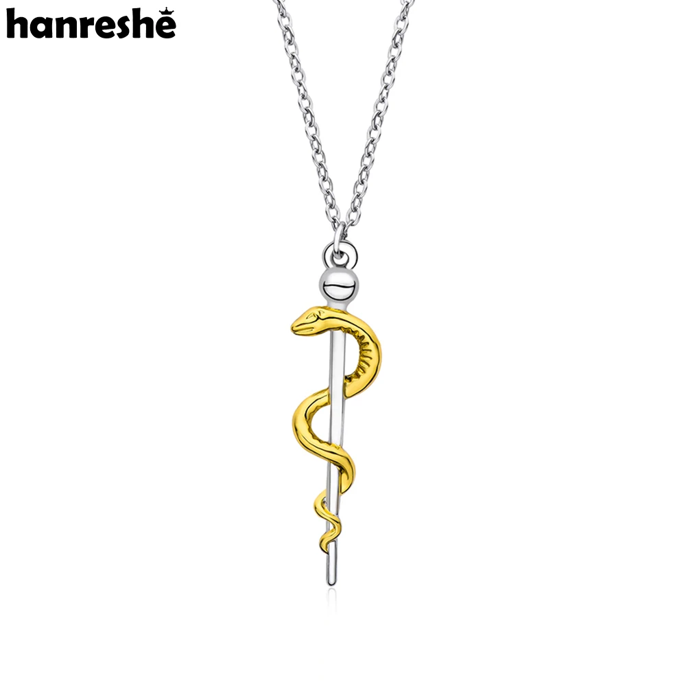 Hanreshe Classic Caduceus Medical Necklace Simple Snake Rod Medicine Symbol Jewelry Pendant Necklaces for Doctor Nurse Gift