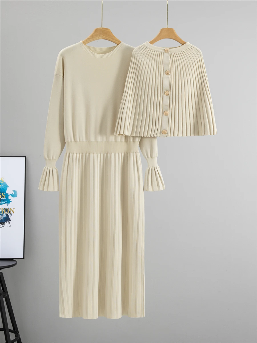 

Women's Long Sleeve round Neck Knitwear Set Pure Color Fashionable Commute Autumn 2026 Stylish Ensemble Breathable Casual