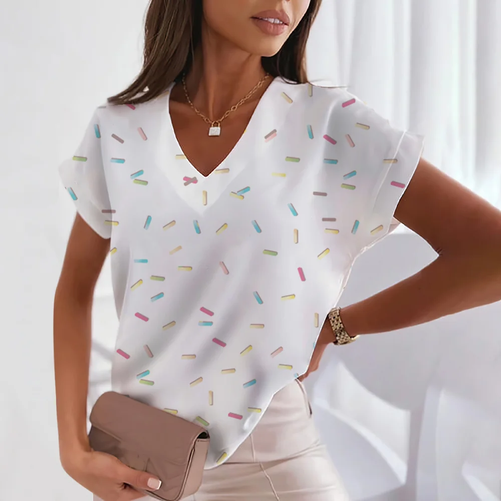 Fashion V-neck Women's T-Shirts Casual Loose Short Sleeve Tees Simple Versatile Female Clothing Summer Comfortable Ladies Tops