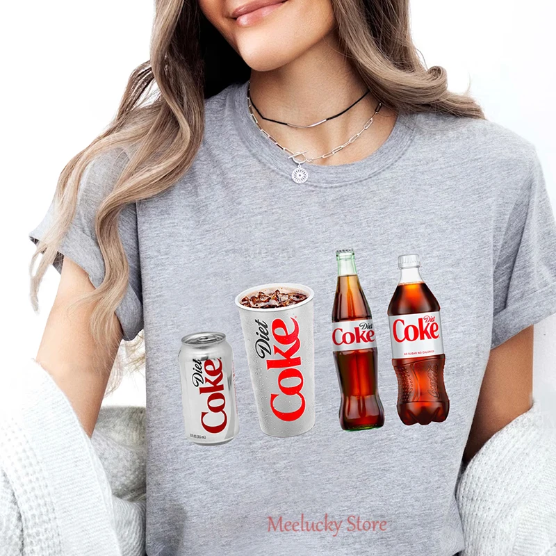 Diet Coke print pattern 2024 Summer Fun Top Refreshing Casual Women\'s T-shirt pure cotton clothing